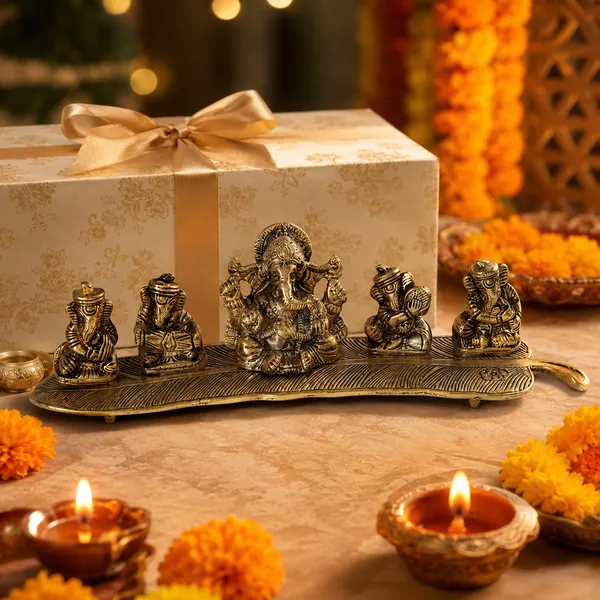 White_Metal_5_Ganesh_with_Musical_Instrument_on_Leaf_for_Home_Dv???vO?cor