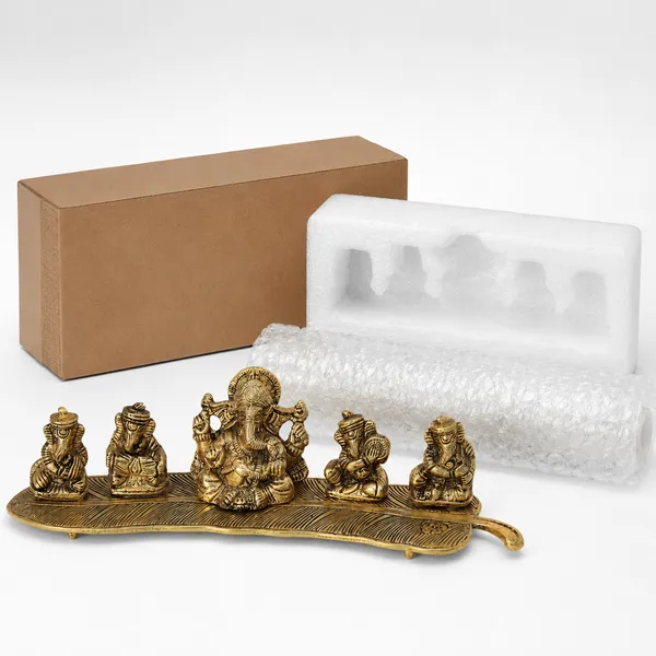 White_Metal_5_Ganesh_with_Musical_Instrument_on_Leaf_for_Home_Dv???vO?cor