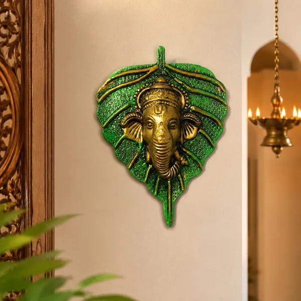 DreamKraft_Metal_Ganesha_Leaf_Wall_Hanging,_Green