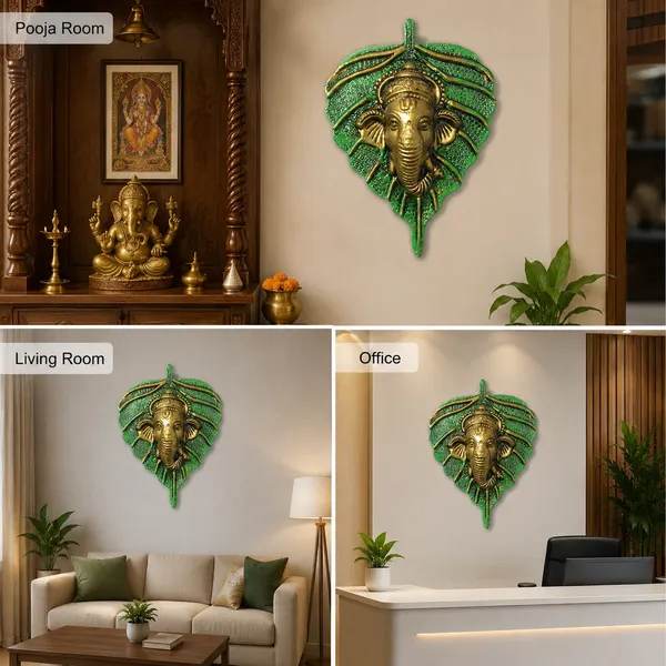 DreamKraft_Metal_Ganesha_Leaf_Wall_Hanging,_Green