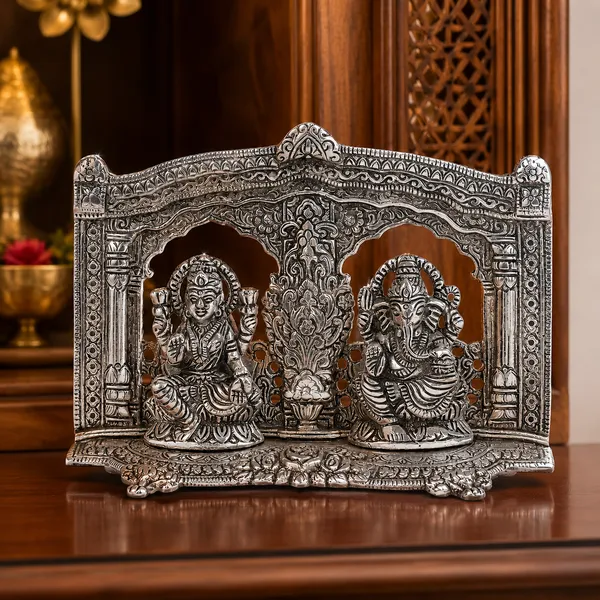 White_Metal_Silver_Color_Laxmi_Ganesh_Temple