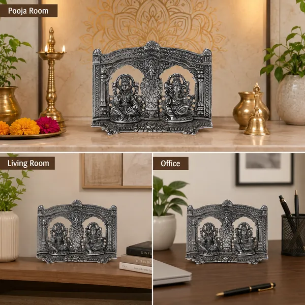 White_Metal_Silver_Color_Laxmi_Ganesh_Temple