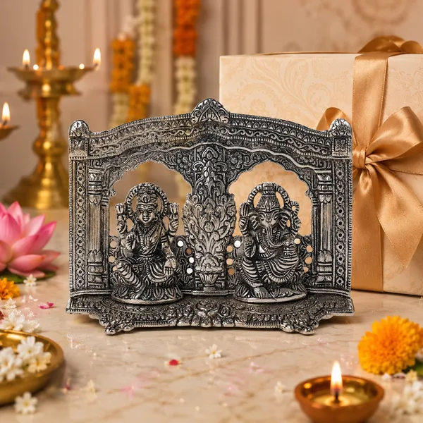 White_Metal_Silver_Color_Laxmi_Ganesh_Temple