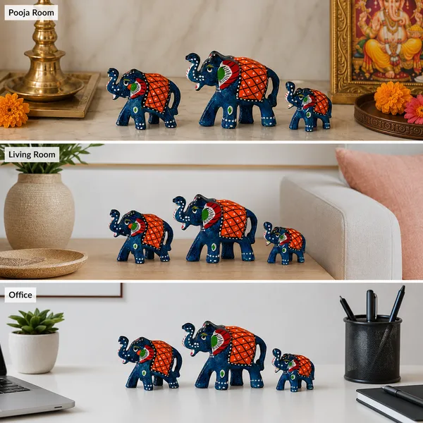 Paper_Mache_Elephant_Showpiece_(Set_of_3,_Blue)