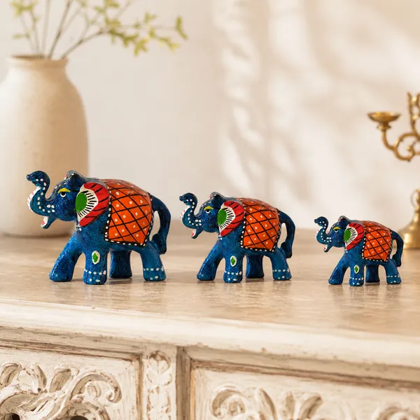 Paper_Mache_Elephant_Showpiece_(Set_of_3,_Blue)