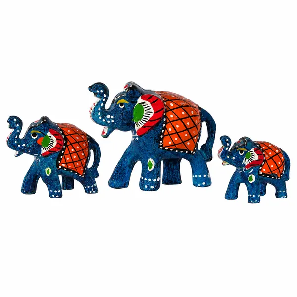 Paper_Mache_Elephant_Showpiece_(Set_of_3,_Blue)
