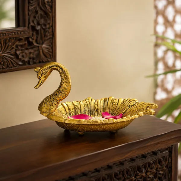 White_Metal_Duck_Shaped_Solid_Dry_Fruit_Tray_(Gold)