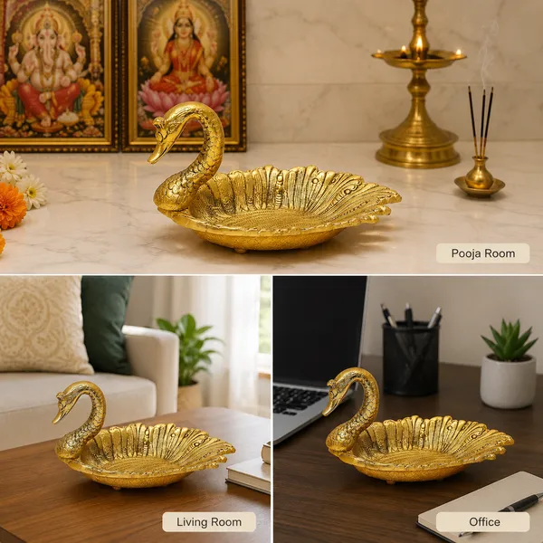 White_Metal_Duck_Shaped_Solid_Dry_Fruit_Tray_(Gold)