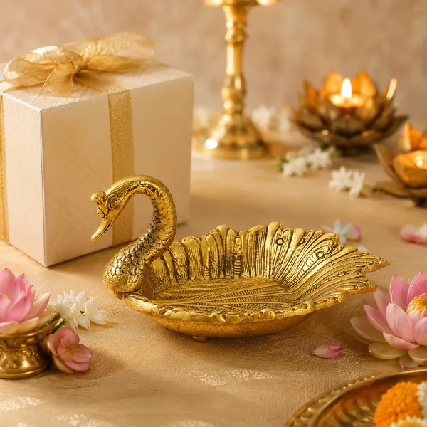 White_Metal_Duck_Shaped_Solid_Dry_Fruit_Tray_(Gold)