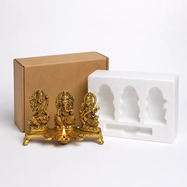 White_Metal_Gold_Plated_Lakshmi_Saraswati_Ganesh_with_Deepak_for_Puja_and_Festive_Decoration