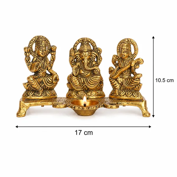White_Metal_Gold_Plated_Lakshmi_Saraswati_Ganesh_with_Deepak_for_Puja_and_Festive_Decoration