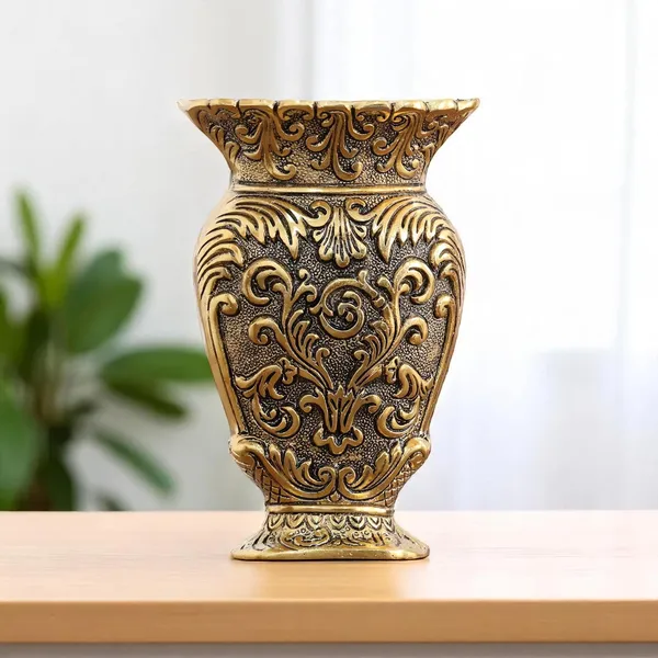 DreamKraft_Decorative_Metal_Vase_Antique_Gold_Finish_Baroque_Floral_Pattern_Traditional_Ornate_Design