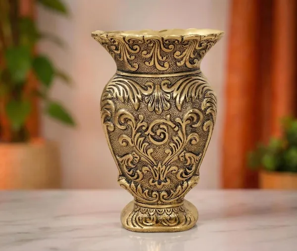 DreamKraft_Decorative_Metal_Vase_Antique_Gold_Finish_Baroque_Floral_Pattern_Traditional_Ornate_Design
