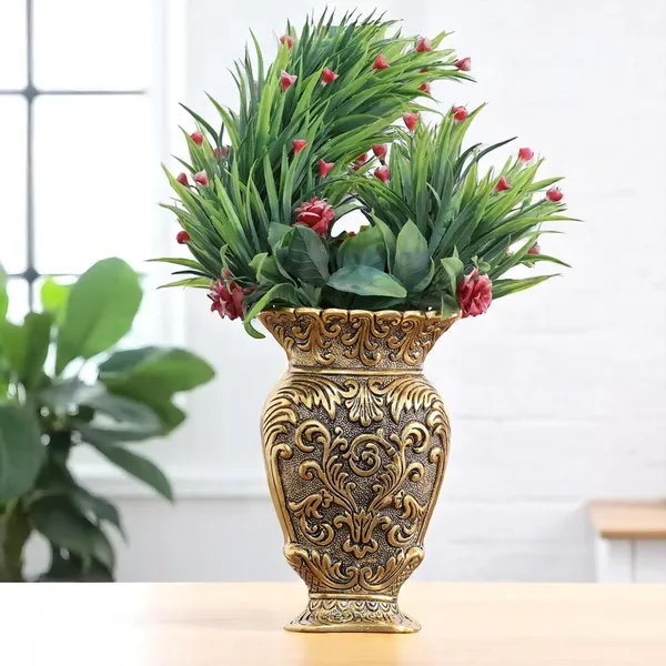 DreamKraft_Decorative_Metal_Vase_Antique_Gold_Finish_Baroque_Floral_Pattern_Traditional_Ornate_Design