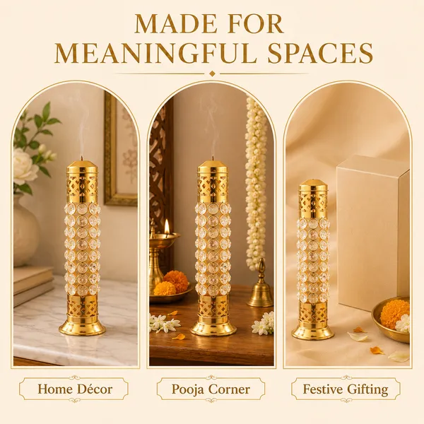 DreamKraft_Gold-Plated_Brass_Incense_Holder_with_Crystal_Accents,_13_cm