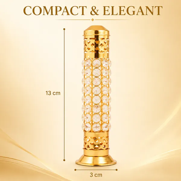 DreamKraft_Gold-Plated_Brass_Incense_Holder_with_Crystal_Accents,_13_cm