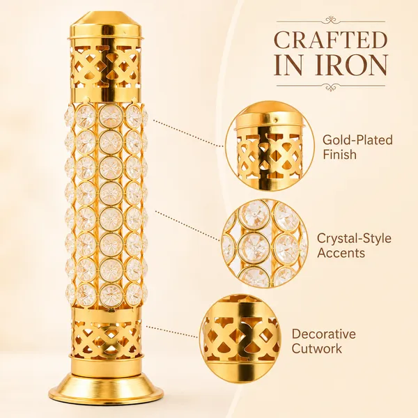 DreamKraft_Gold-Plated_Brass_Incense_Holder_with_Crystal_Accents,_13_cm