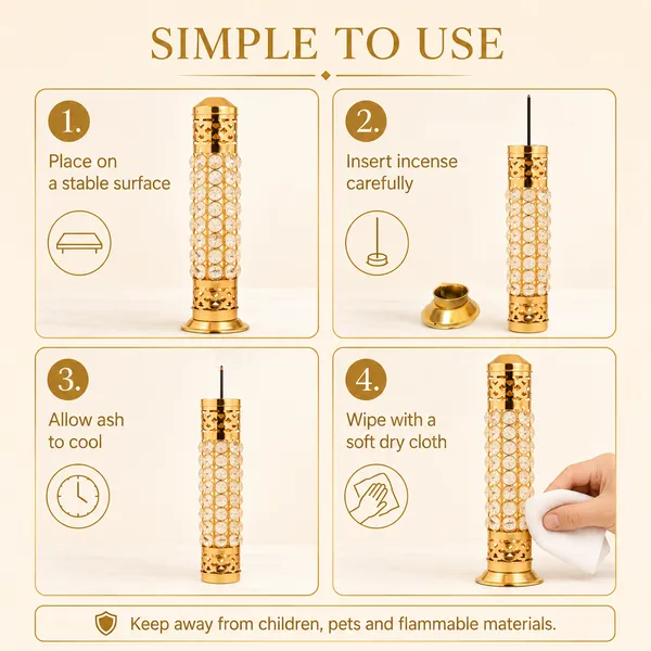 DreamKraft_Gold-Plated_Brass_Incense_Holder_with_Crystal_Accents,_13_cm