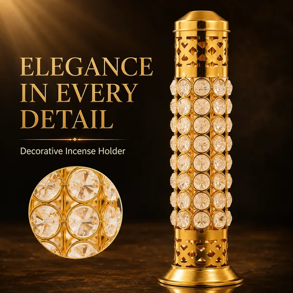 DreamKraft_Gold-Plated_Brass_Incense_Holder_with_Crystal_Accents,_13_cm