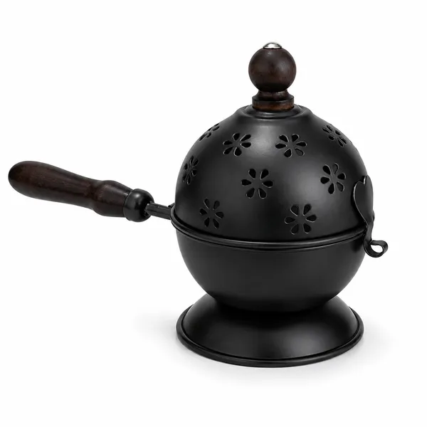 DreamKraft_Iron_Bakhoor_Burner_with_Wooden_Handle,_Black,_15_cm