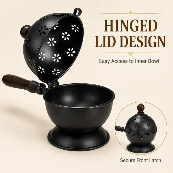 DreamKraft_Iron_Bakhoor_Burner_with_Wooden_Handle,_Black,_15_cm