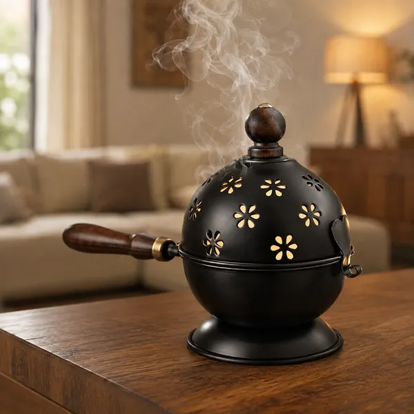 DreamKraft_Iron_Bakhoor_Burner_with_Wooden_Handle,_Black,_15_cm