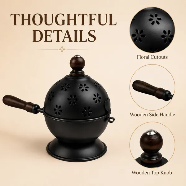 DreamKraft_Iron_Bakhoor_Burner_with_Wooden_Handle,_Black,_15_cm
