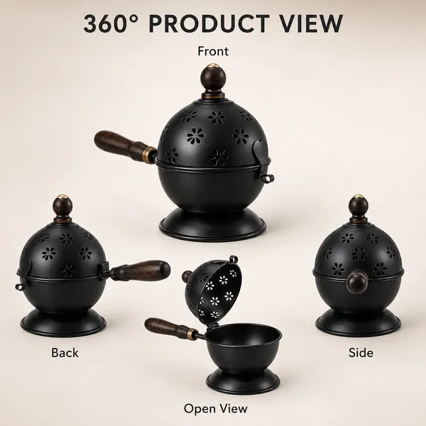 DreamKraft_Iron_Bakhoor_Burner_with_Wooden_Handle,_Black,_15_cm