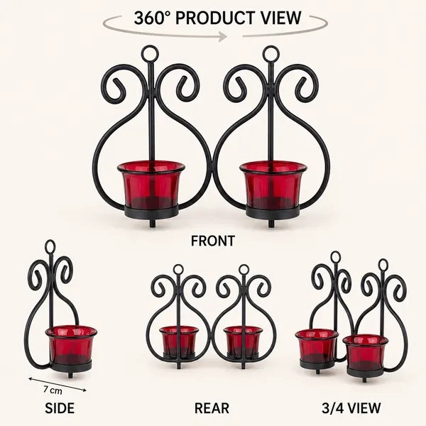 DreamKraft_Iron_Wall_Tealight_Holders_with_Red_Glass,_Set_of_2