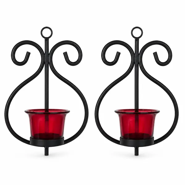 DreamKraft_Iron_Wall_Tealight_Holders_with_Red_Glass,_Set_of_2
