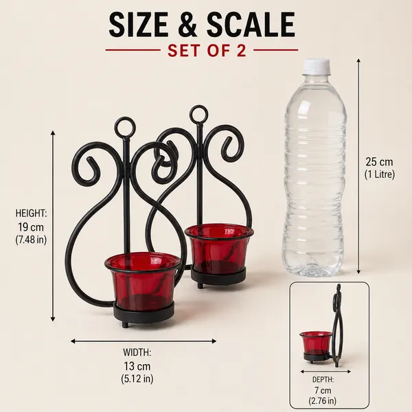 DreamKraft_Iron_Wall_Tealight_Holders_with_Red_Glass,_Set_of_2
