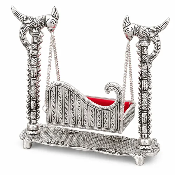 DreamKraft_Metal_Krishna_Jhula_Palna_for_Laddu_Gopal,_Silver,_25_x_10_x_24_cm