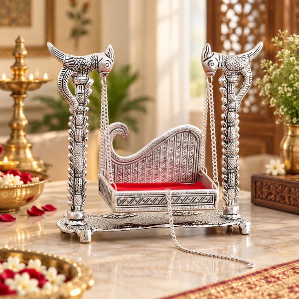 DreamKraft_Metal_Krishna_Jhula_Palna_for_Laddu_Gopal,_Silver,_25_x_10_x_24_cm