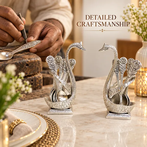 DreamKraft_Swan_Cutlery_Holder_with_Spoons,_Silver,_Set_of_2