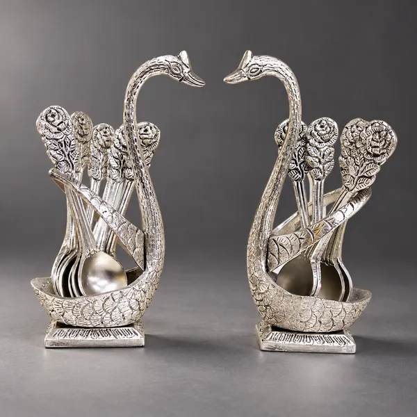DreamKraft_Swan_Cutlery_Holder_with_Spoons,_Silver,_Set_of_2