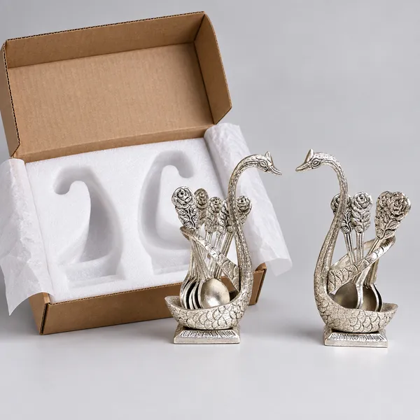 DreamKraft_Swan_Cutlery_Holder_with_Spoons,_Silver,_Set_of_2