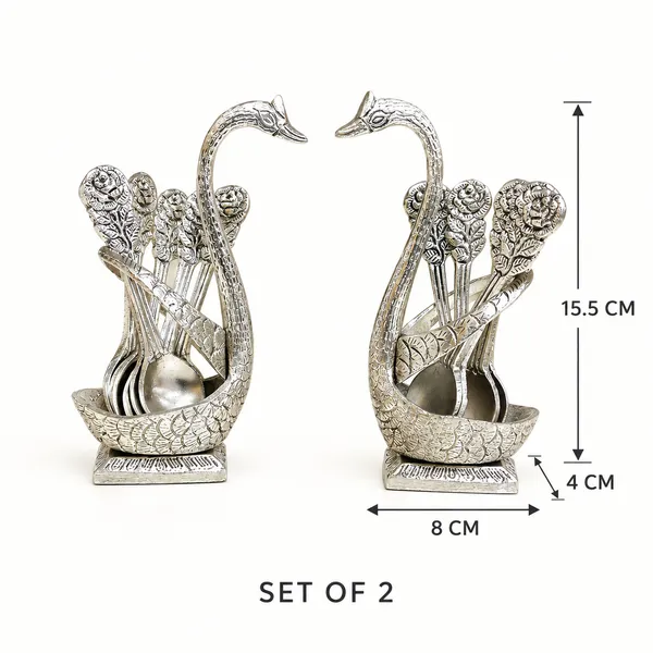 DreamKraft_Swan_Cutlery_Holder_with_Spoons,_Silver,_Set_of_2