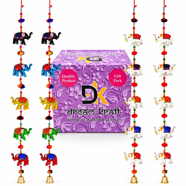 DreamKraft_Paper_Mache_Elephant_Door_Hanging_Combo,_Multicolour,_Set_of_4
