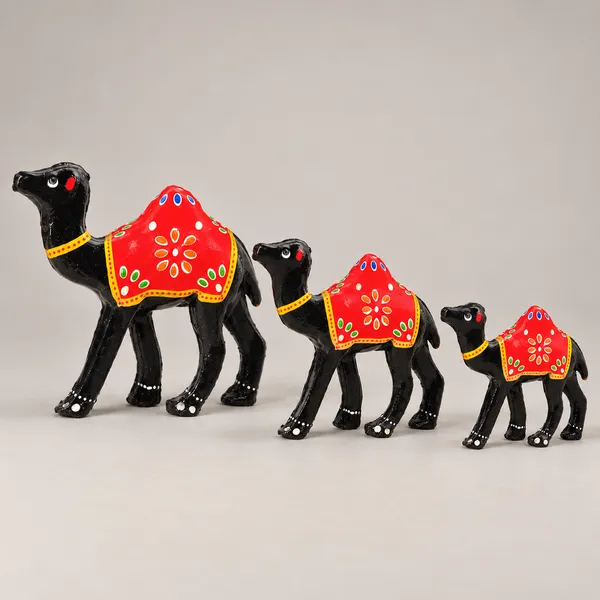 DreamKraft_Paper_Mache_Camel_Showpiece_Set_of_3,_Black