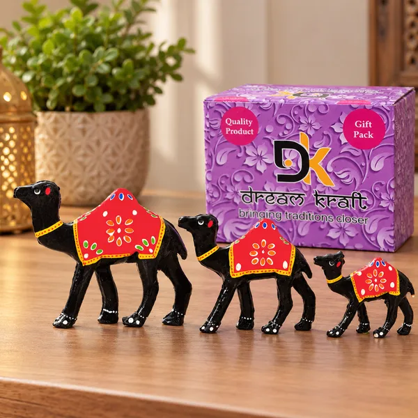 DreamKraft_Paper_Mache_Camel_Showpiece_Set_of_3,_Black