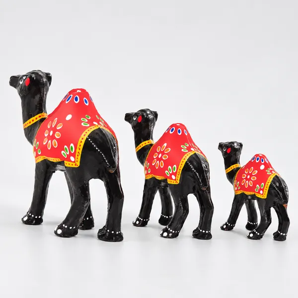 DreamKraft_Paper_Mache_Camel_Showpiece_Set_of_3,_Black
