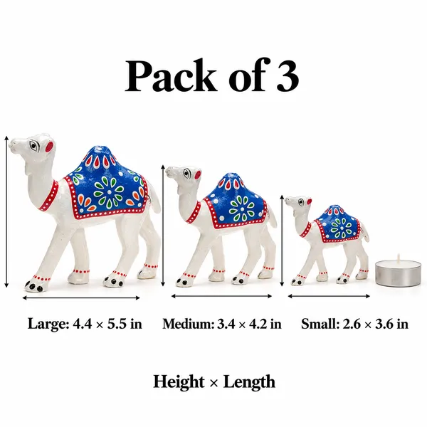 DreamKraft_Paper_Mache_Camel_Showpieces,_White_with_Blue_Saddles,_Set_of_3
