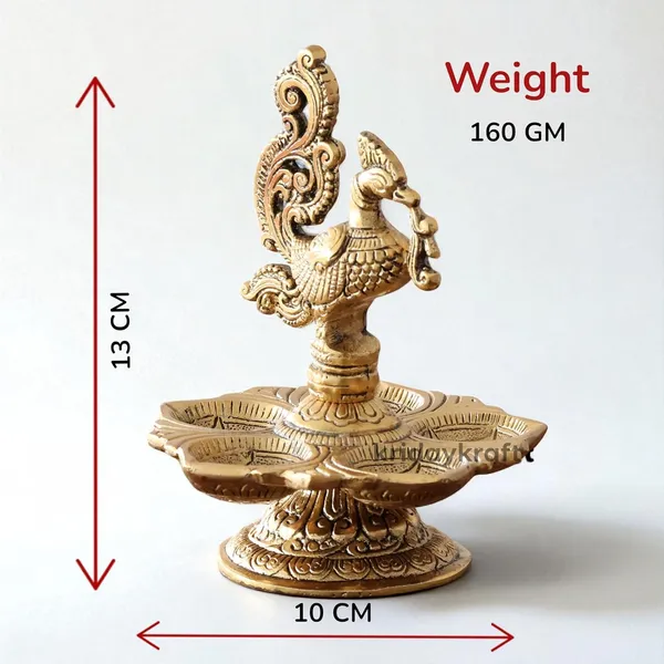 DreamKraft_Metal_Peacock_Five-Wick_Diya,_Gold,_13_cm