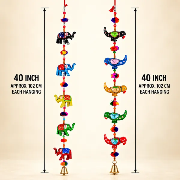 DreamKraft_Paper_Mache_Elephant_and_Bird_Door_Hanging_Combo,_Multicolour,_Set_of_4