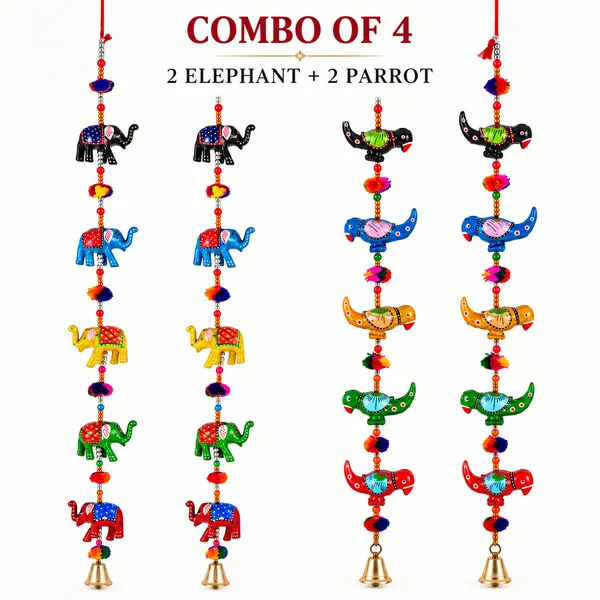 DreamKraft_Paper_Mache_Elephant_and_Bird_Door_Hanging_Combo,_Multicolour,_Set_of_4