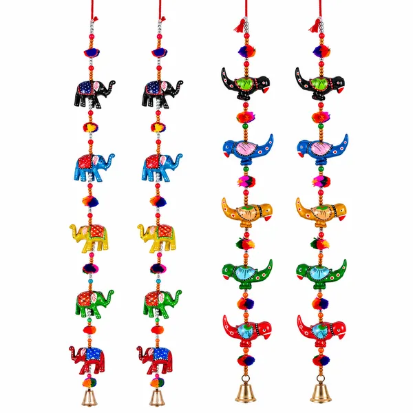DreamKraft_Paper_Mache_Elephant_and_Bird_Door_Hanging_Combo,_Multicolour,_Set_of_4