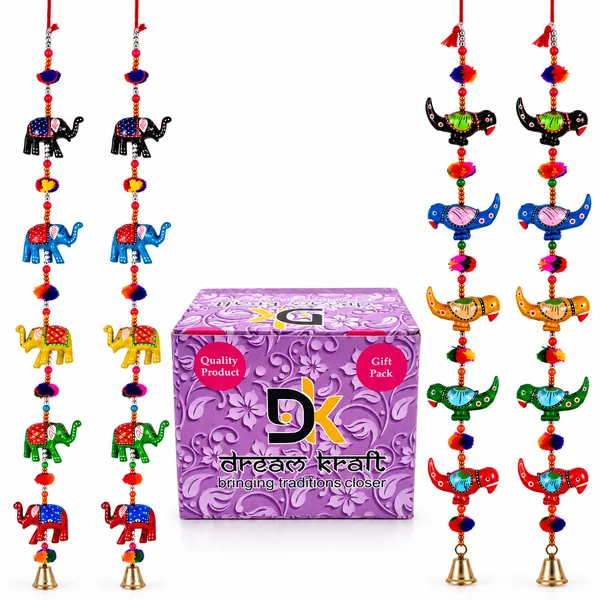 DreamKraft_Paper_Mache_Elephant_and_Bird_Door_Hanging_Combo,_Multicolour,_Set_of_4