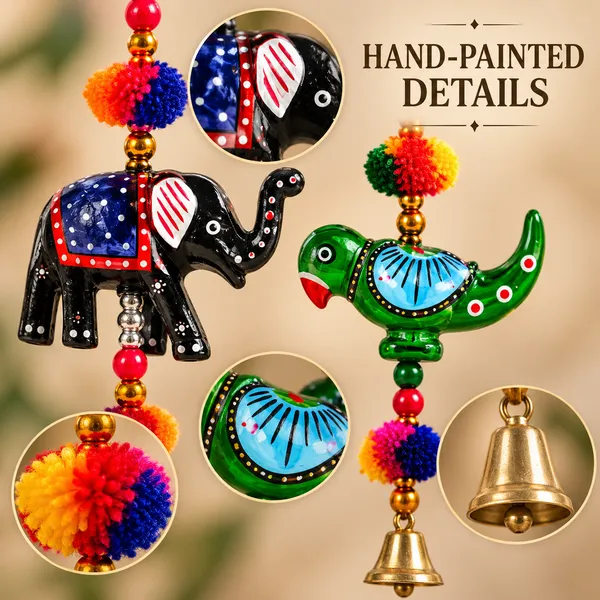 DreamKraft_Paper_Mache_Elephant_and_Bird_Door_Hanging_Combo,_Multicolour,_Set_of_4