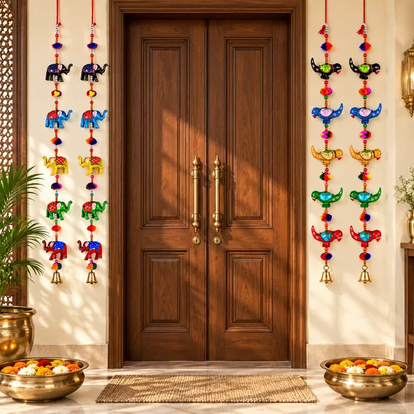 DreamKraft_Paper_Mache_Elephant_and_Bird_Door_Hanging_Combo,_Multicolour,_Set_of_4