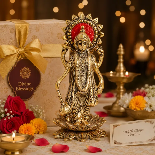 DreamKraft_Vishnu_Narayan_Metal_Idol_on_Lotus,_19_cm_Height